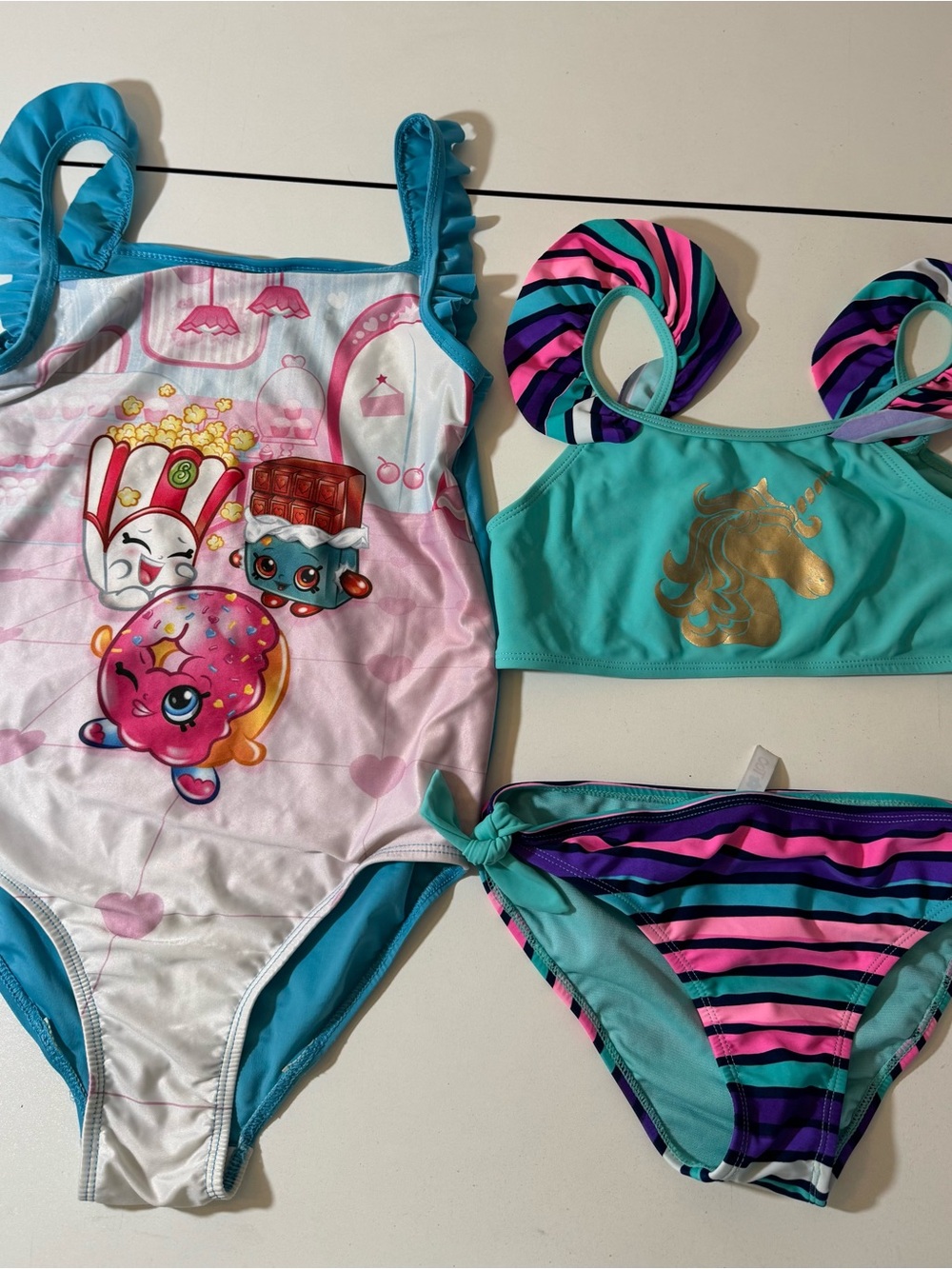 Girls' Shopkins & Unicorn Two-Piece Swim Set in Teal, Pink, Purple
